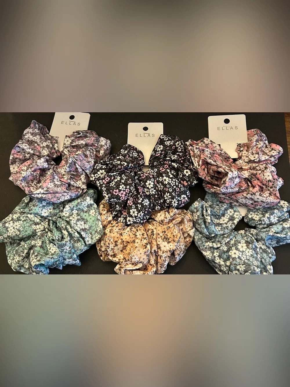 Ellas Women’s Large Floral Scrunchie Set of Six Multicolor with Rhinestones NWT
